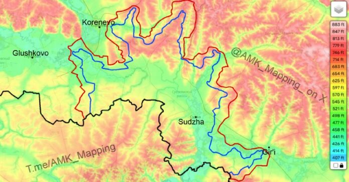 Topographic Map: Kursk Oblast Geolocations & Reports, Int’l Border, Russian & Ukrainian Lines