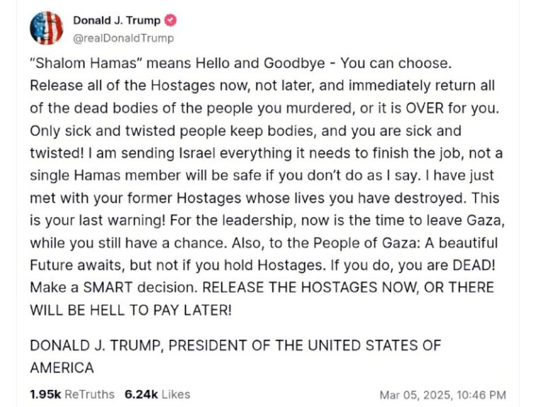 Donald Trump issues a threat and “final warning” to Hamas. @DDGeopolitics | Soc…