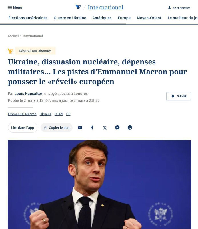 French President Emmanuel Macron stated in an interview with Le Figaro that Eur…