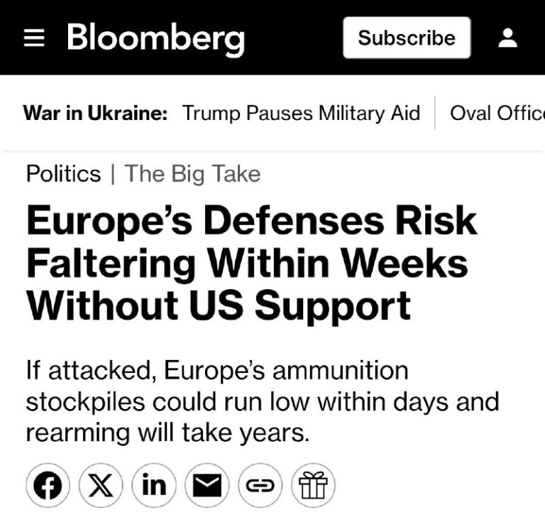 European defense stockpiles could be depleted within weeks in the event of an a…