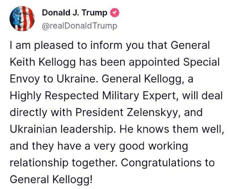 Kellogg has been appointed Special Envoy to Ukraine @DDGeopolitics | Socials | …