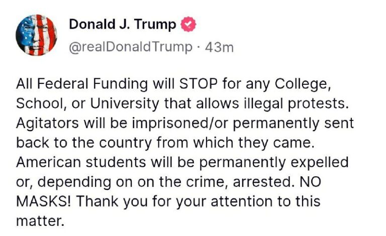 US to cut off federal funding for all educational institutions that allow illega…