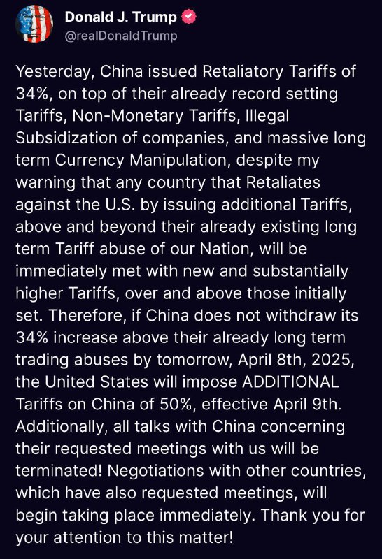 China Refuses to Budge After US Threatens Extra 50 Percent TariffThe Chinese Co…