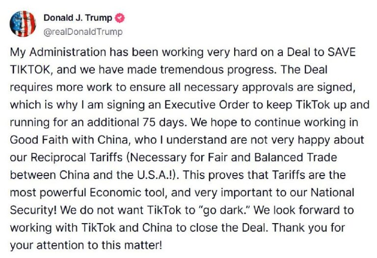 Trump saves TikTok for another 75 days@DDGeopolitics…