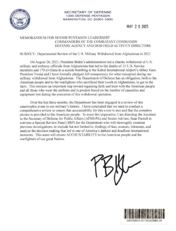 US Defense Secretary Pete Hegseth said that after reviewing the 2021 drawdown of…
