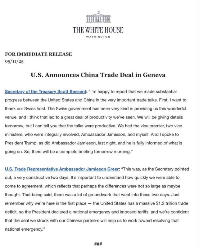 White House announces China Trade Deal.  @DDGeopolitics | Socials | Donate | Ad…