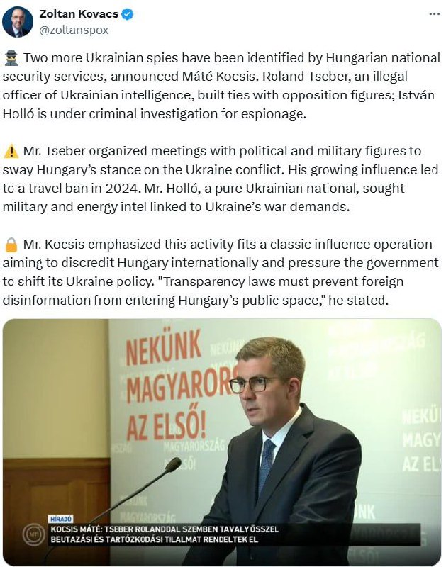 Hungary says they have identified two more Ukrainian spies @DDGeopolitics | Soc…