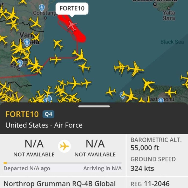 U.S. Air Force RQ-4B Global Hawk drone has been flying over the Black Sea for o…
