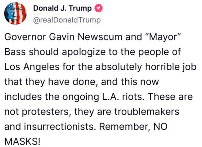 Trump comments on the riots in LA @DDGeopolitics | Socials | Donate | Advertisi…