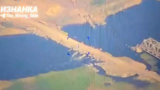 Footage shows the destruction of a Ukrainian river crossing over the Oskol near…
