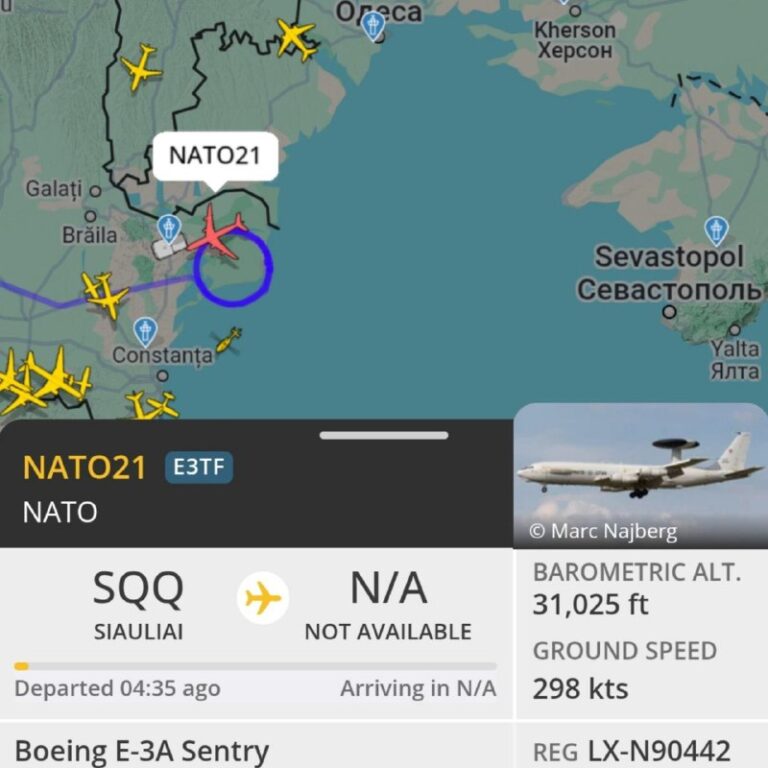 NATO Boeing E-3A Sentry is flying circles on the Black Sea coast of Romania. It…