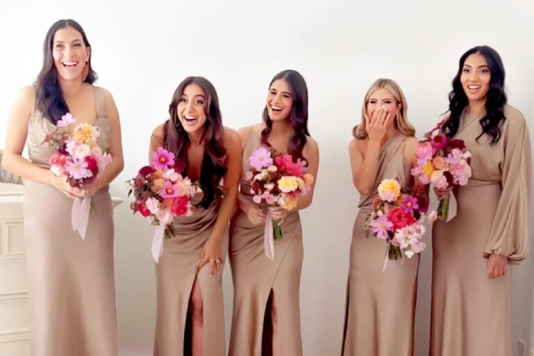 Bride Surprises Bridesmaids With a Handmade Wedding Dress That Took Her 6 Month…